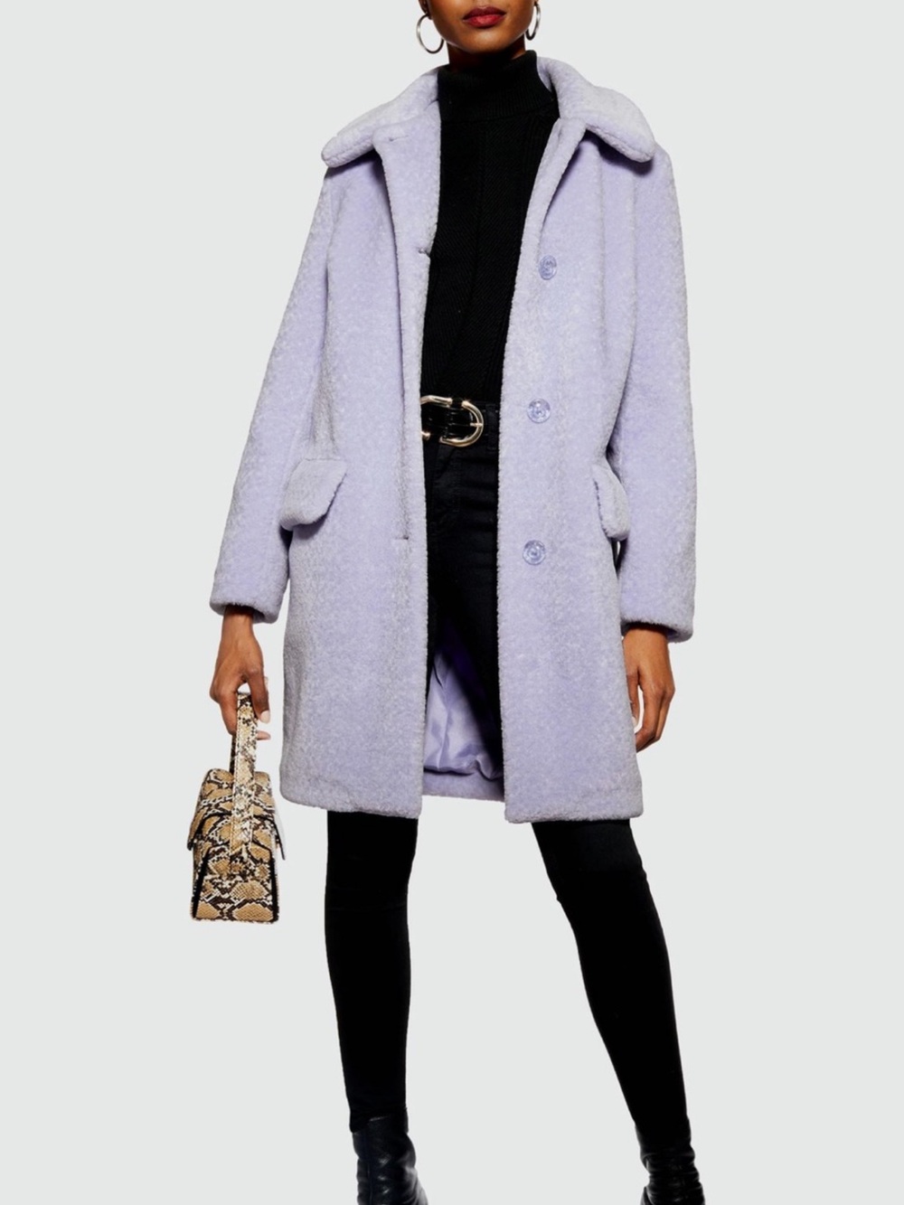Topshop Lavender Bouclé Pea Coat TOPSHOP
Wendy Faux Fur Button Detail Coat
